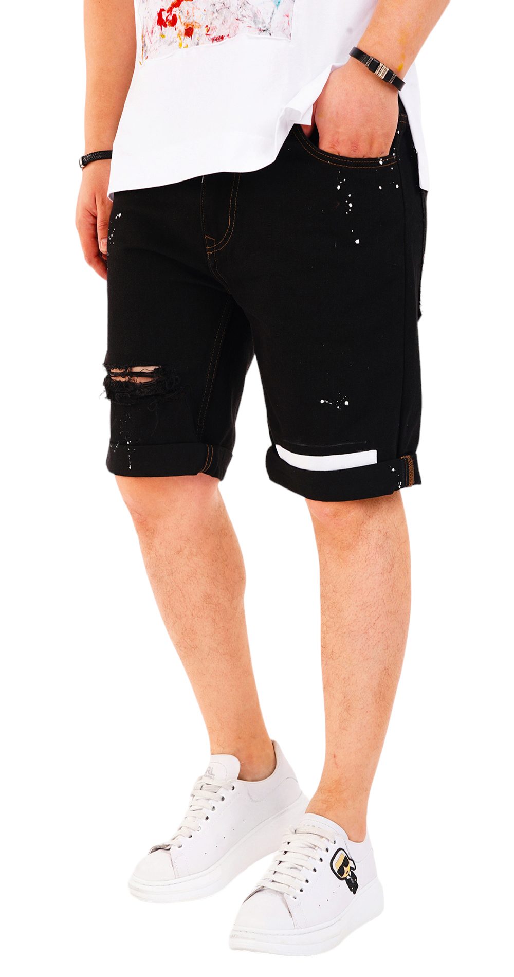 Blugi scurti negri - editie distressed MSL6609