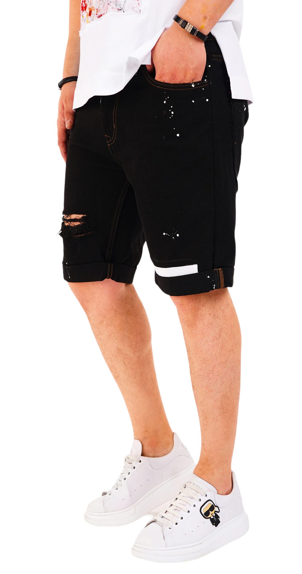 Blugi scurti negri - editie distressed MSL6609