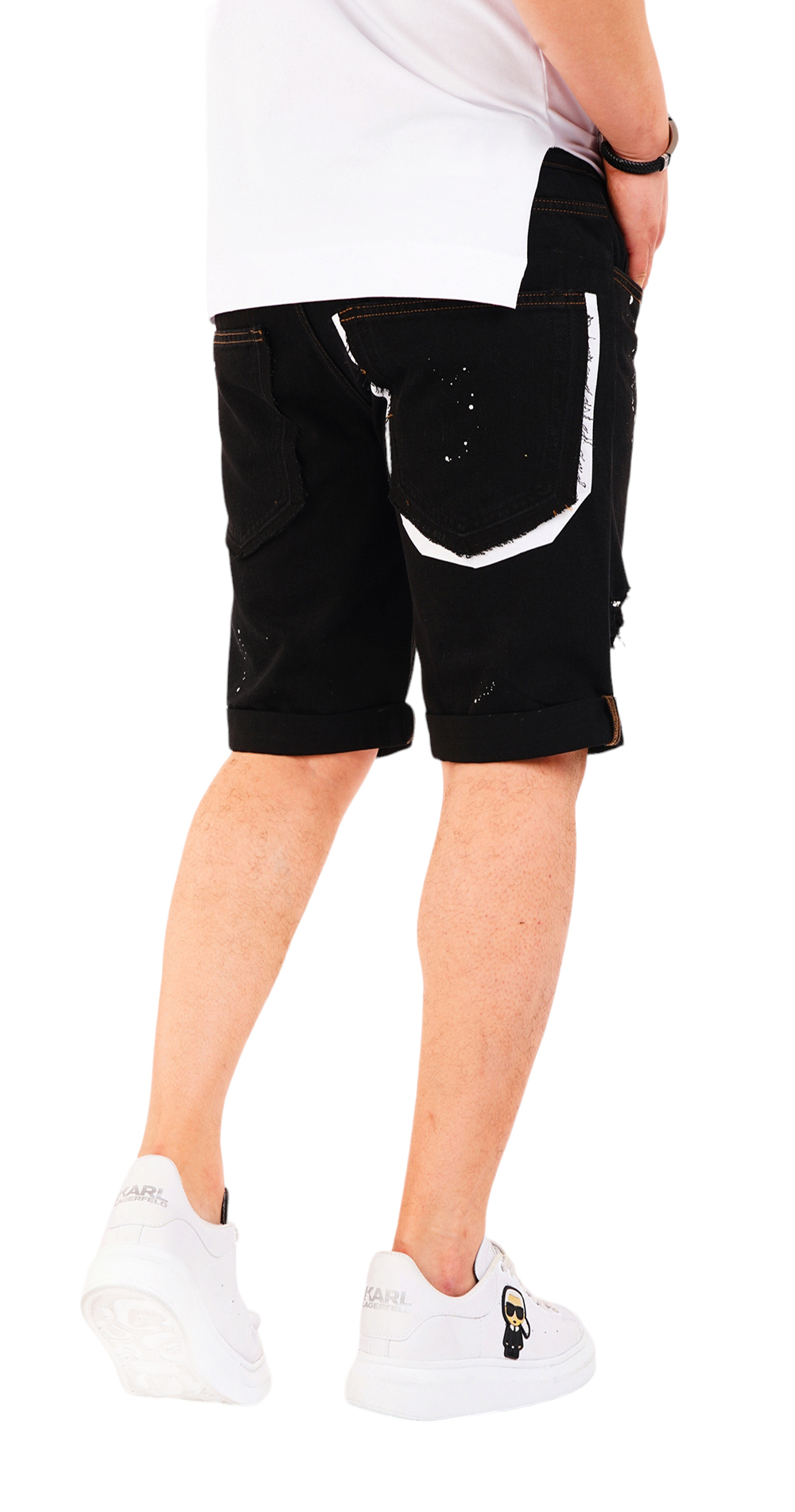 Blugi scurti negri - editie distressed jeans scurti MSL6609 Blugi scurti negri - editie distressed MSL6609