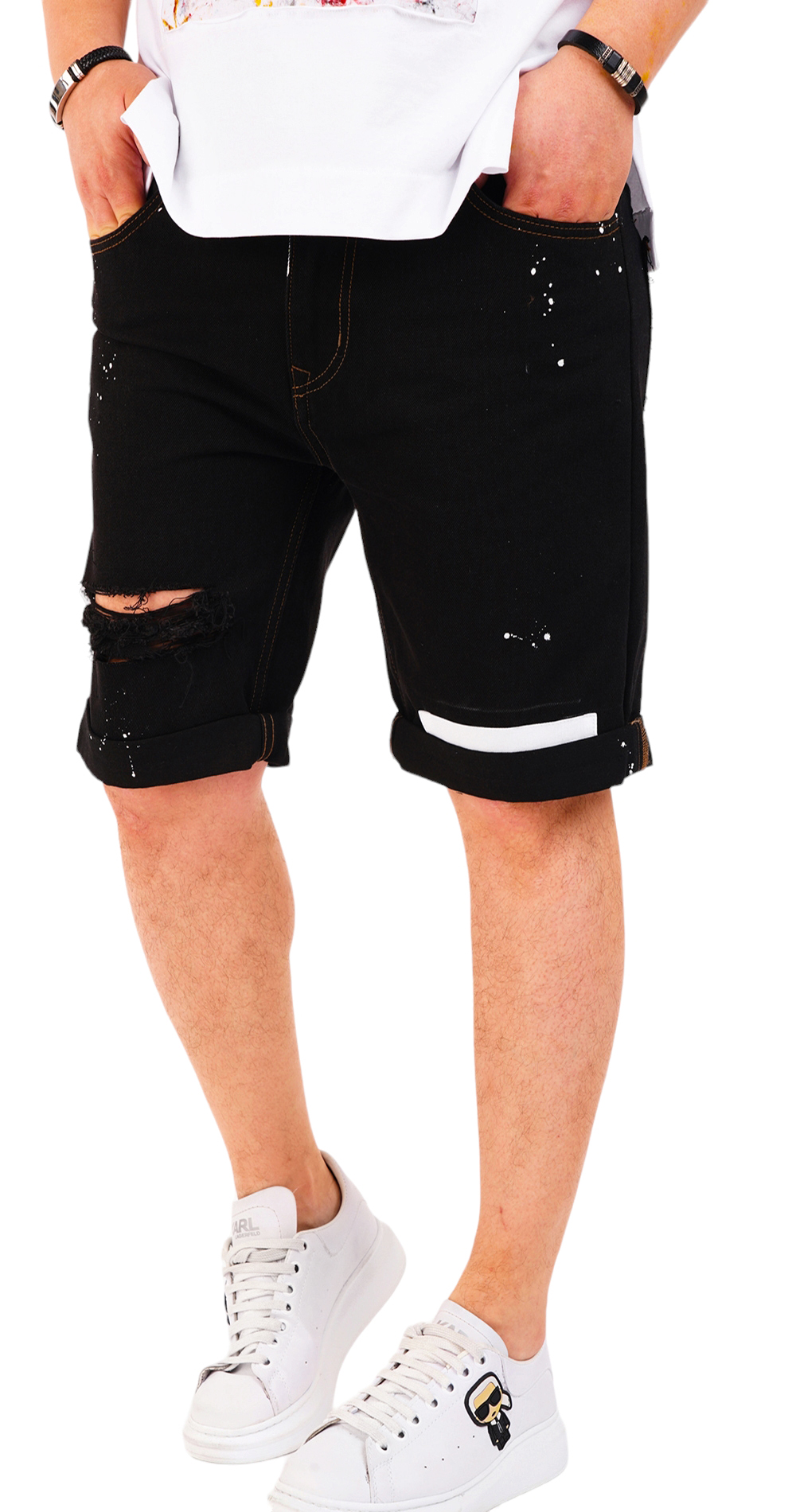 Blugi scurti negri - editie distressed jeans scurti MSL6609 Blugi scurti negri - editie distressed MSL6609